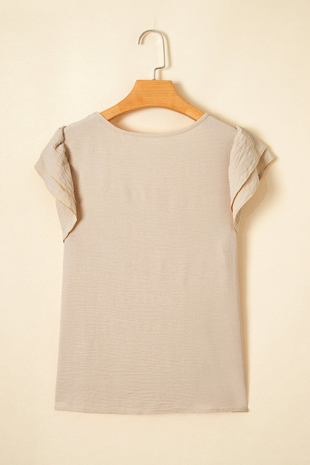 Mist Blue Solid Color Ruffle Sleeve Crinkled Blouse