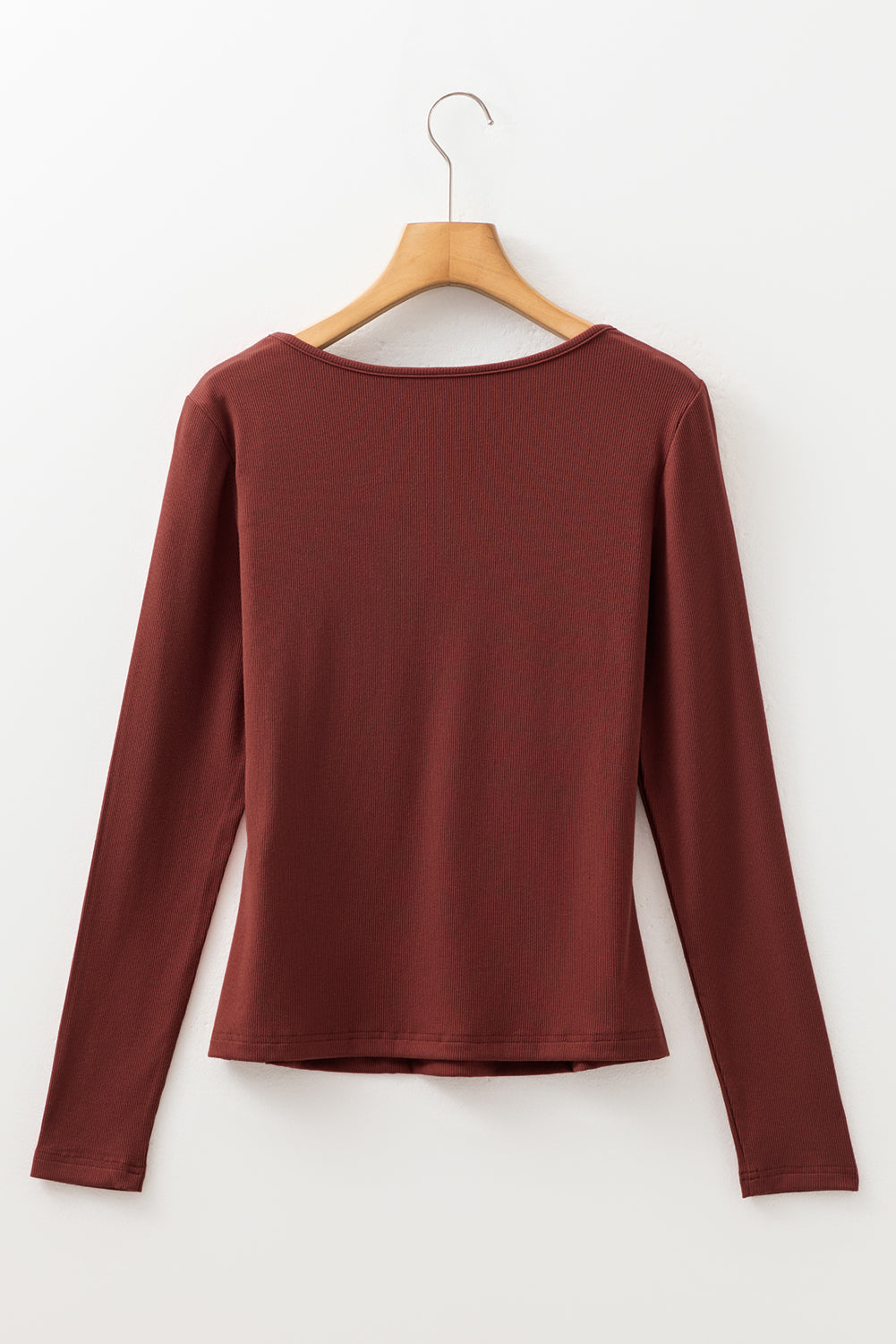 Old Rose Ruched Sweetheart Neck Ribbed Long Sleeve Top
