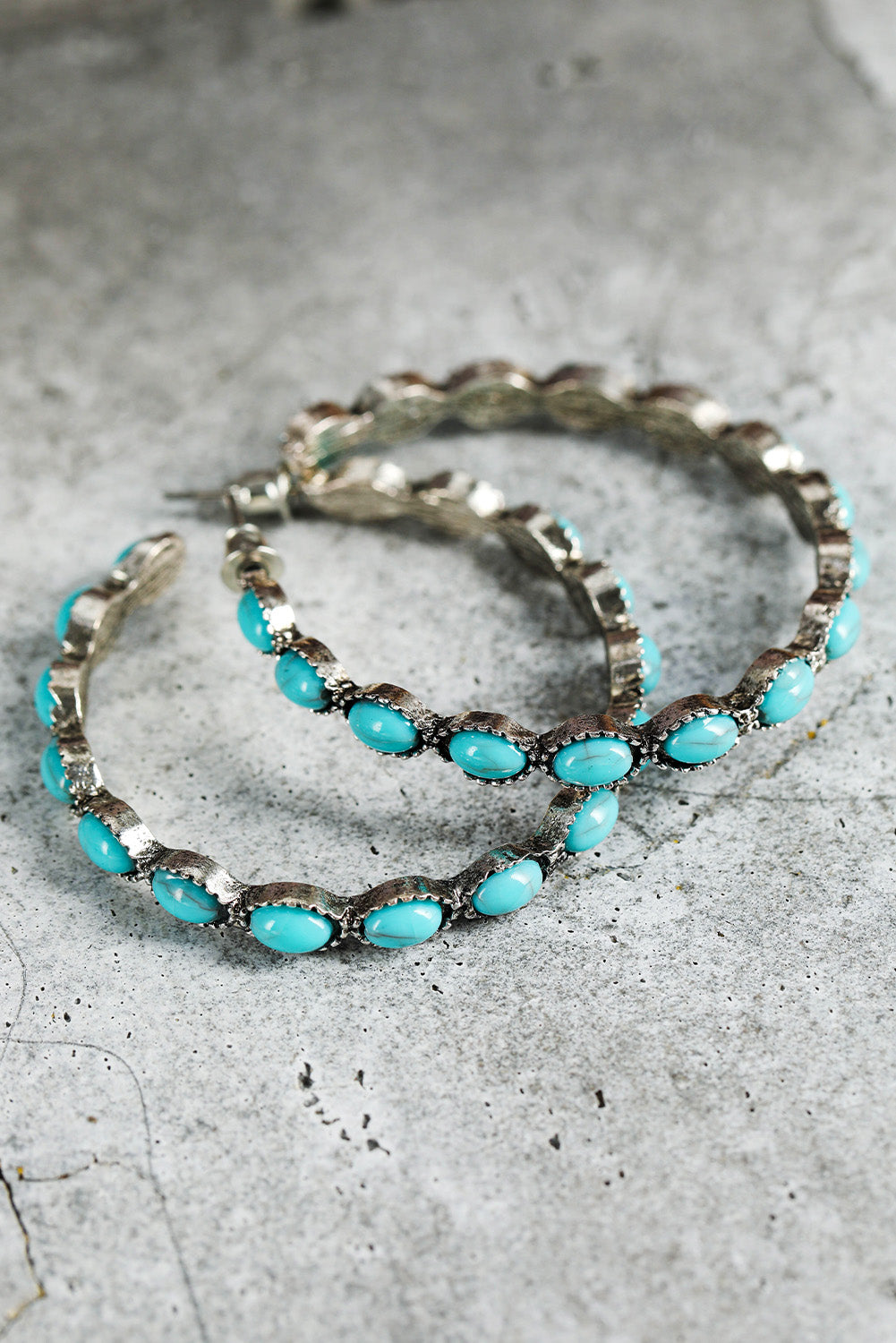Sky Blue Gem Inlay Retro Hoop Earrings