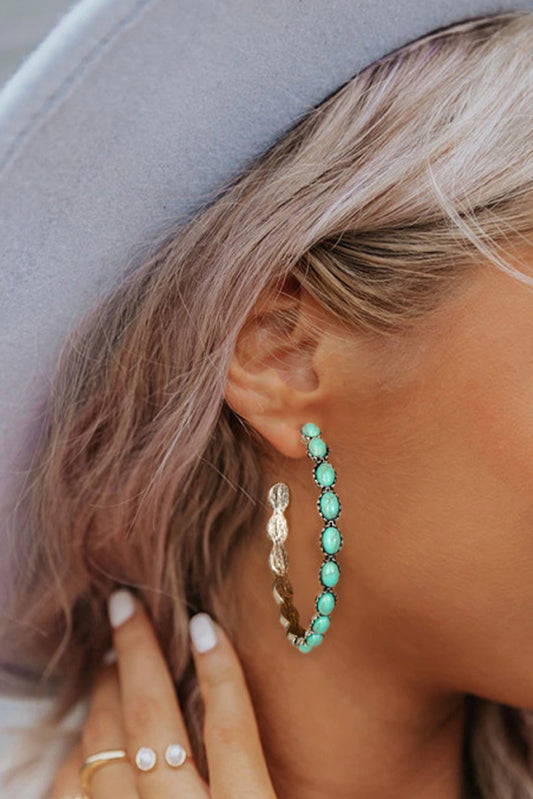 Sky Blue Gem Inlay Retro Hoop Earrings
