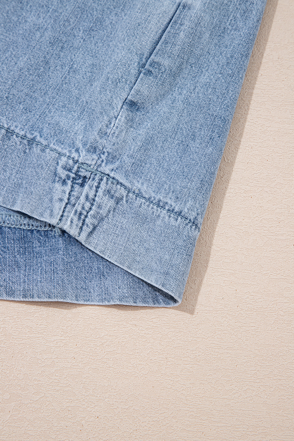 Pleated Puff Sleeve Split V Neck Summer Denim Top