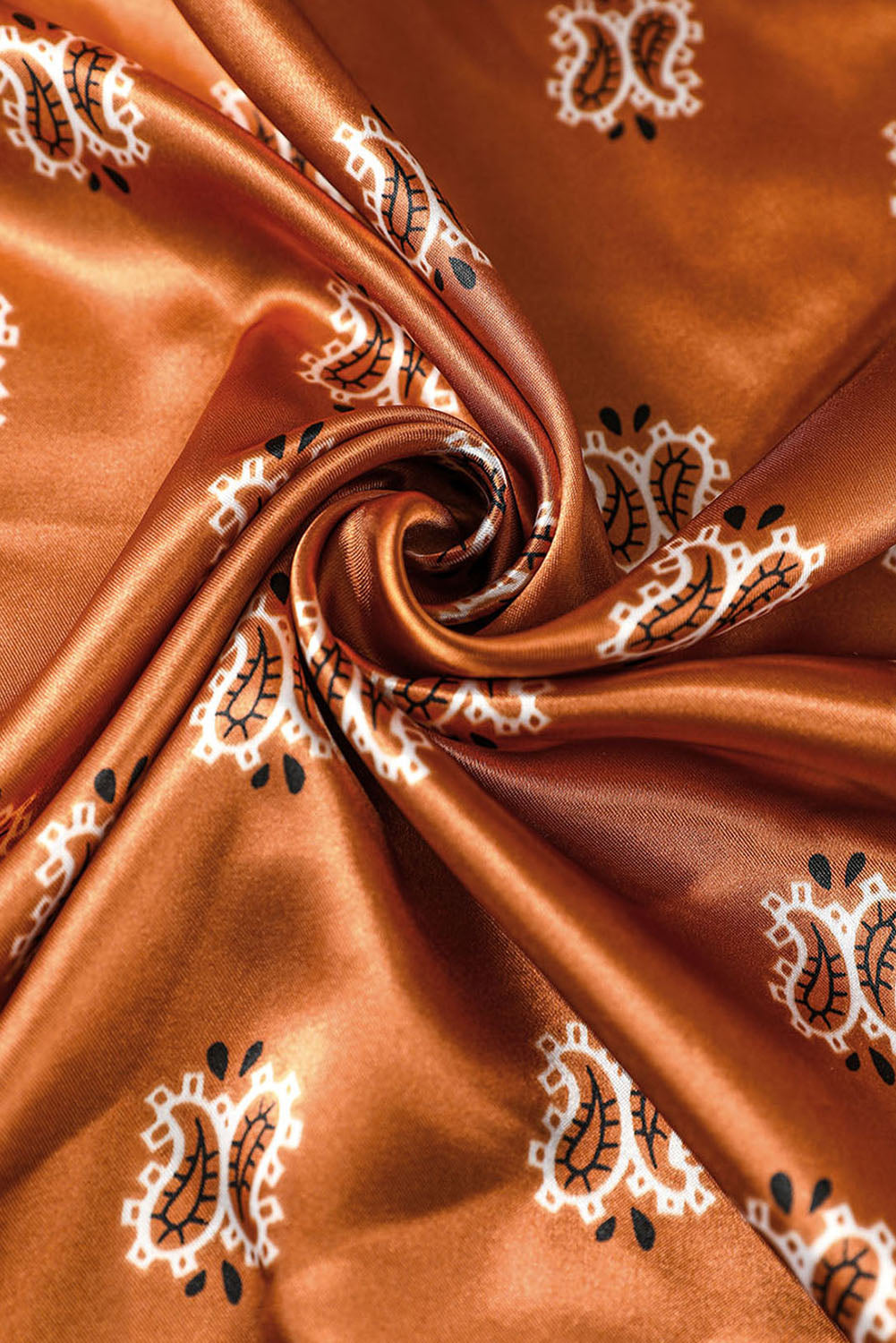 Gold Flame Vintage Satin Paisley Floral Print Scarf