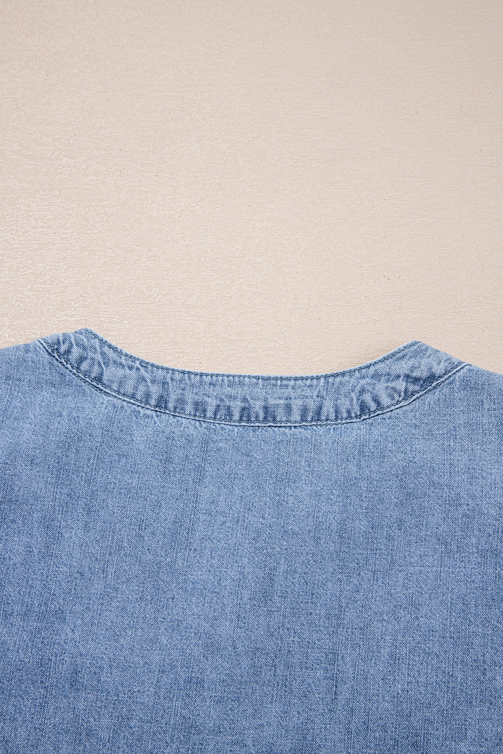 Pleated Puff Sleeve Split V Neck Summer Denim Top