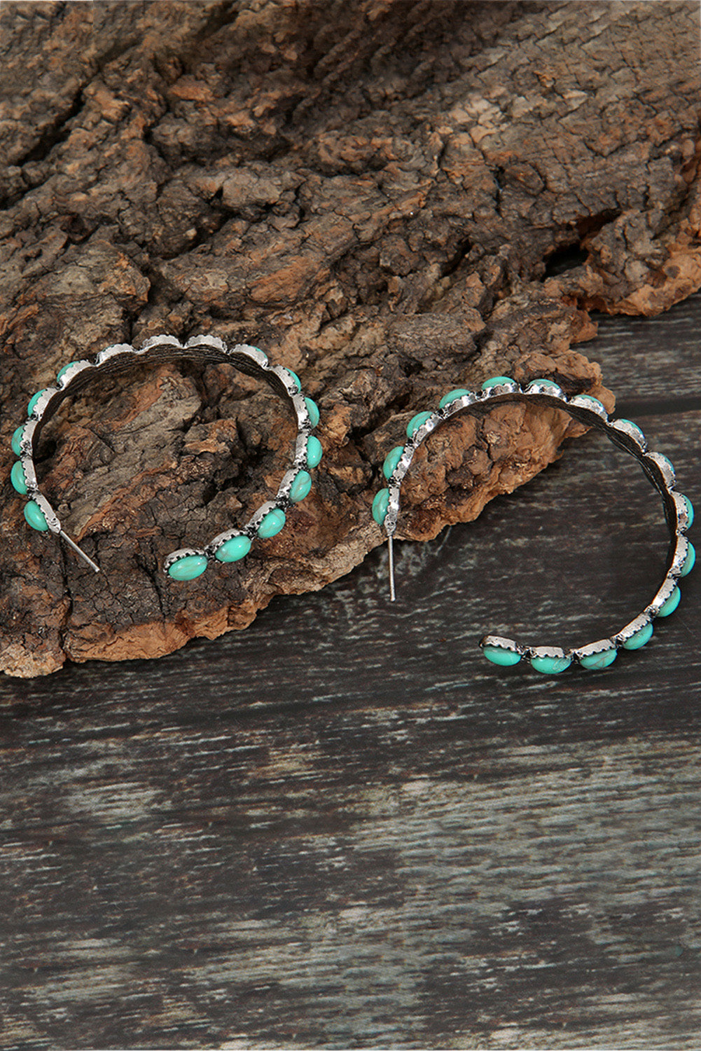 Sky Blue Gem Inlay Retro Hoop Earrings