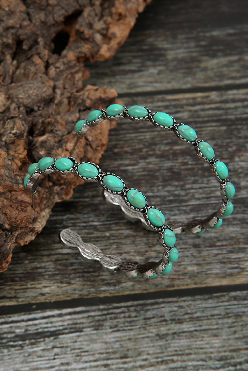 Sky Blue Gem Inlay Retro Hoop Earrings