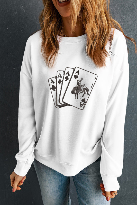 White Ace Playing Card Graphic Trendy Sweatshirt
