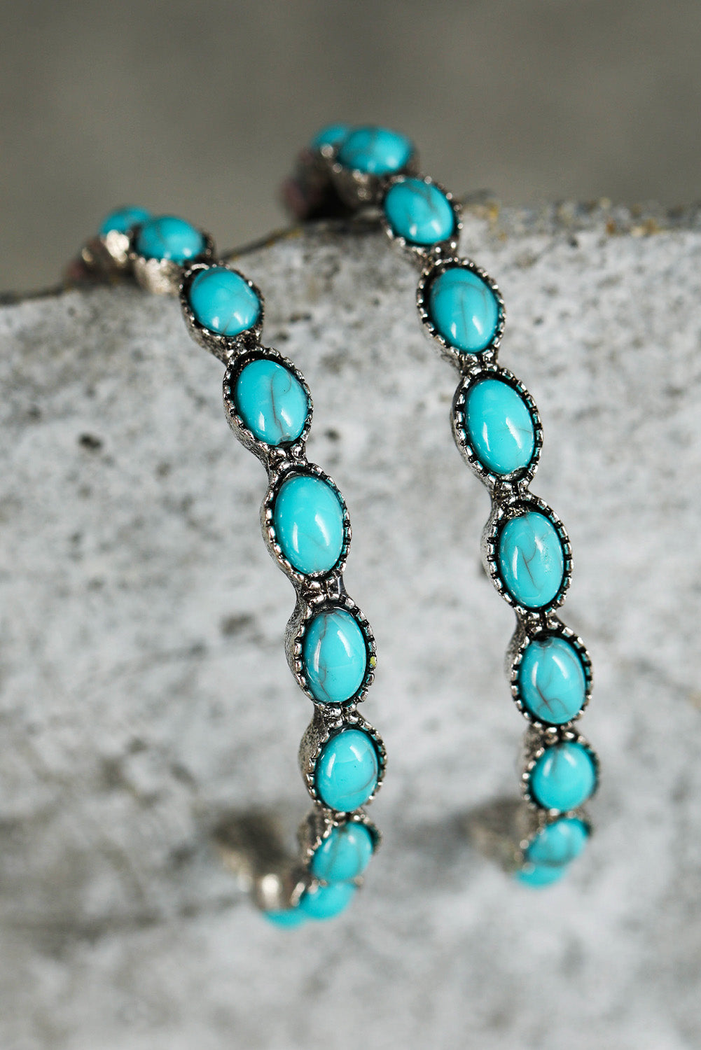 Sky Blue Gem Inlay Retro Hoop Earrings