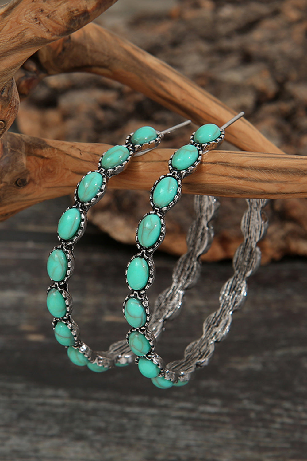 Sky Blue Gem Inlay Retro Hoop Earrings
