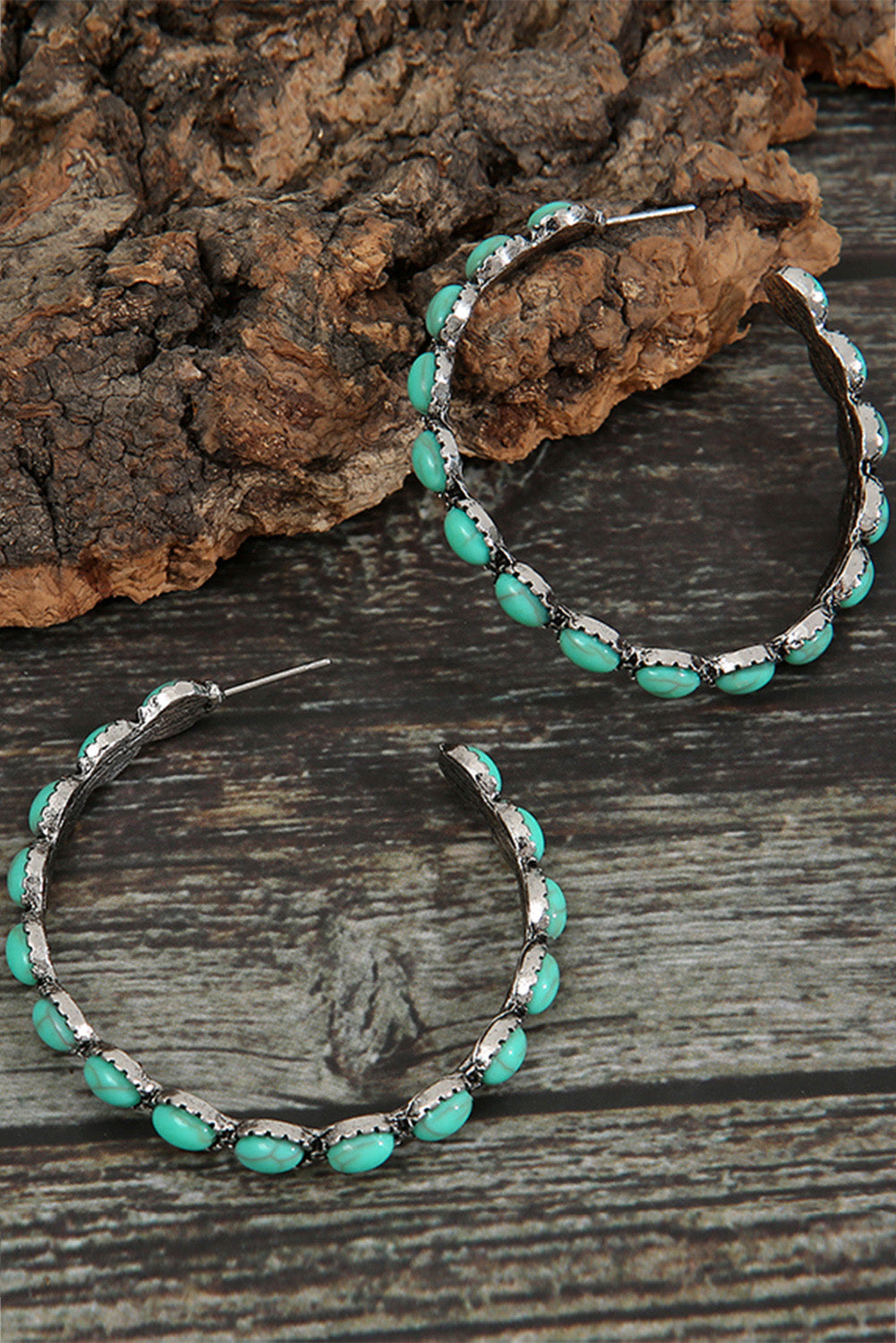 Sky Blue Gem Inlay Retro Hoop Earrings
