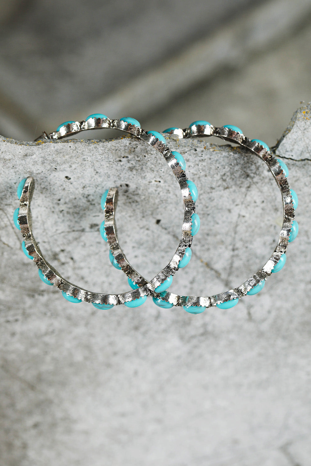 Sky Blue Gem Inlay Retro Hoop Earrings