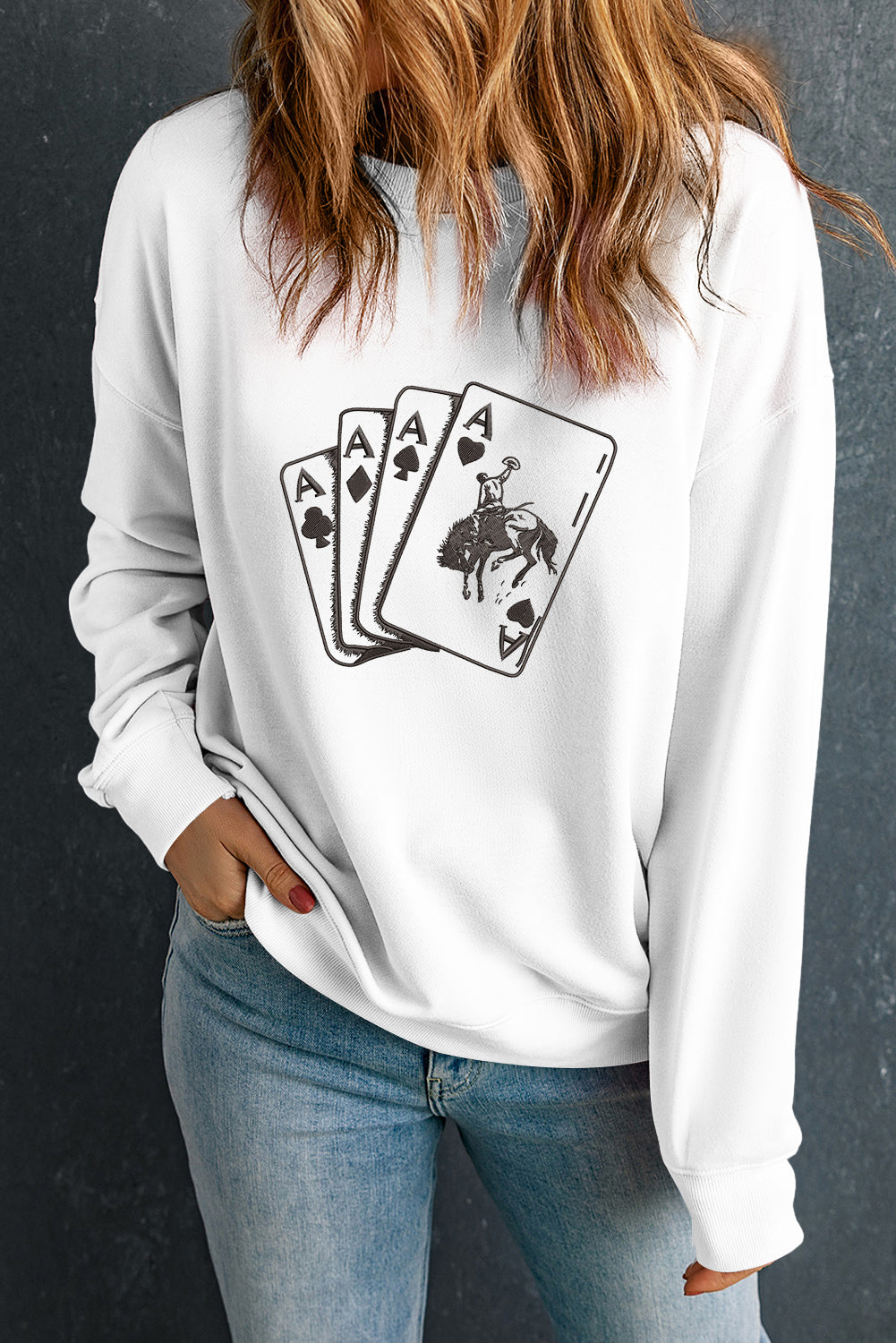 White Ace Playing Card Graphic Trendy Sweatshirt